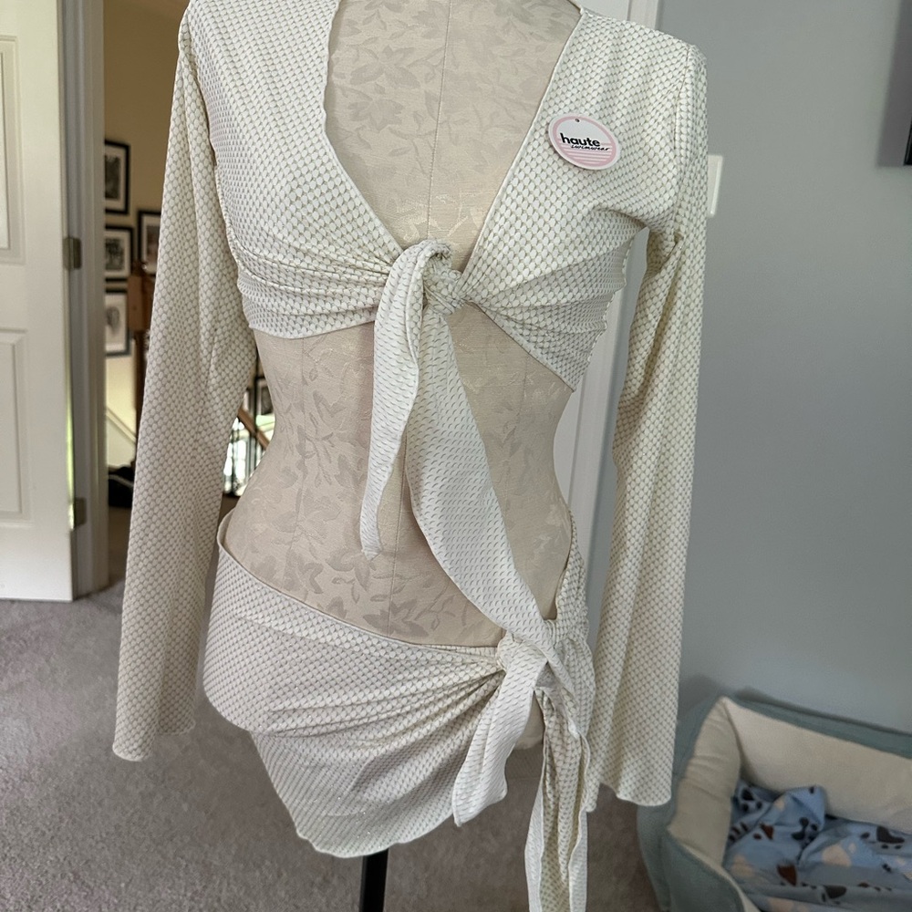 Cream Chiffon Swim Coverup with Draped Details
